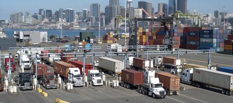 Trucks leaving Terminal 